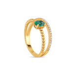 18ct Yellow Gold Ladies Diamond With Emerald Ring | Size M